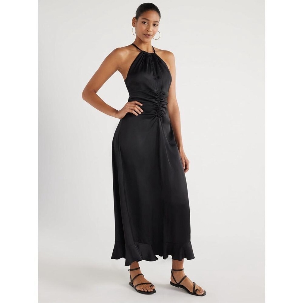 Chic Black Gathered Maxi Dress - Picture 4 of 10